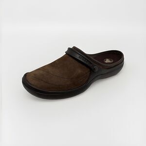 Crocs Brown Suede Slip On Wrapped Clogs  Womens Size 10 Comfort Work Shoes EUC